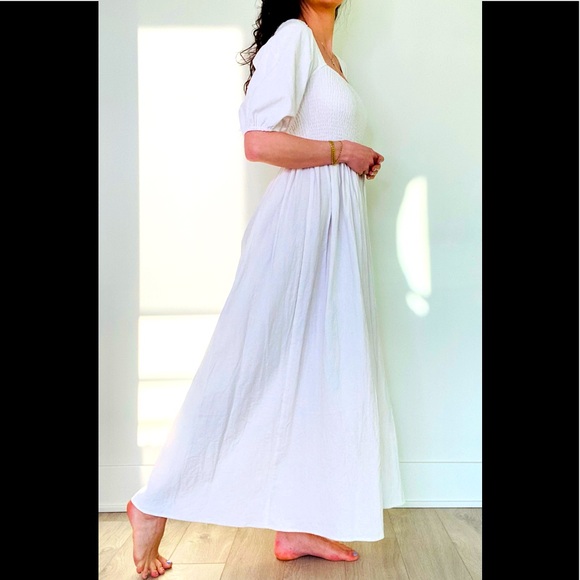 New Peasant milkmaid princess poet puff sleeve thick 100% cotton maxi dress. - Picture 4 of 14